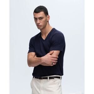 ATM Men's Short Sleeve Slub Jersey V-Neck Tee T-Shirt Navy Size Medium